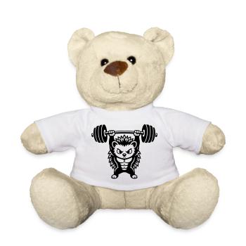 Muscle hedgehog lifts heavy dumbbell - Teddy Bear - white - Front