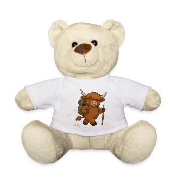 Randonnement du bétail des Highlands avec un sac à dos - Nounours - blanc - Devant