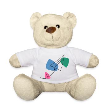 Line Art Paper Airplane with Color Background - Teddy Bear - white - Front