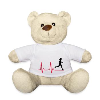 Laufen, Läuferin und Herzschlag - Teddy - Weiß - Vorne