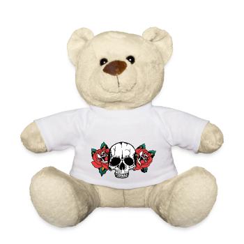 fleur rose crane old school tattoo tete de mort - Nounours - blanc - Devant