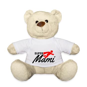 Super mommy text with figure flying red Mother's Day - Teddy Bear - white - Front