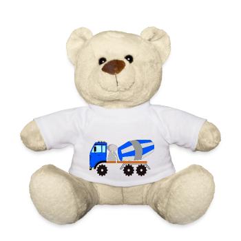 Bétonnière bleu-gris, véhicule de chantier - Nounours - blanc - Devant