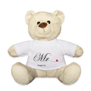 Personalised T-shirt with matching couple Mr and Mrs - Teddy Bear - white - Front