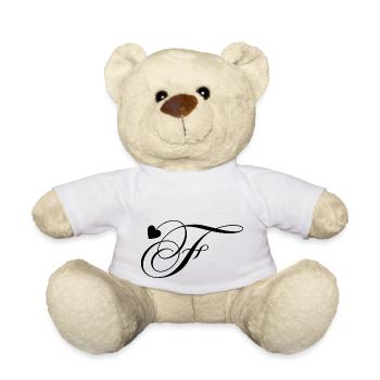 Lettre f calligraphie cœur - Nounours - blanc - Devant