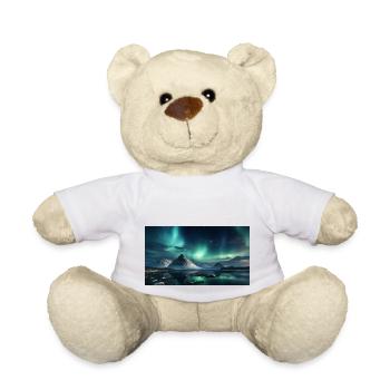 Polar Night with Northern Lights in Winter Panorama - Teddy Bear - white - Front