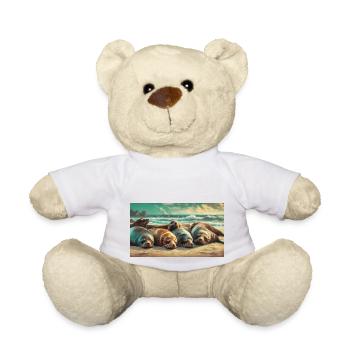 Cute animals chilling – sea lion sleeping beach - Teddy Bear - white - Front