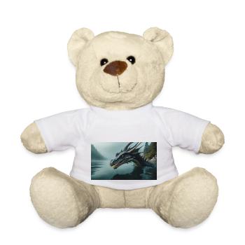 Un méchant dragon noir réaliste dans une rivière brumeuse - Nounours - blanc - Devant