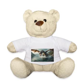Un méchant dragon noir réaliste chasse la rivière de poissons - Nounours - blanc - Devant