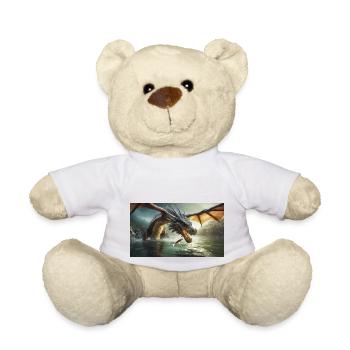 Un méchant dragon noir réaliste chasse le poisson - Nounours - blanc - Devant