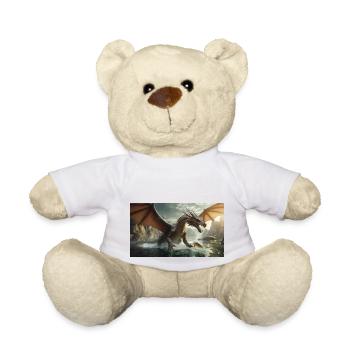 Ein realistischer böser dunkler Drache jagt Fischfluss - Teddy - Weiß - Vorne