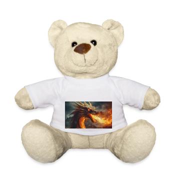 Ein realistischer, majestätischer dunkler Drache, der Flammen speit - Teddy - Weiß - Vorne