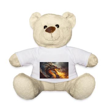 Ein realistischer, majestätischer dunkler Drache, der Flammen speit - Teddy - Weiß - Vorne