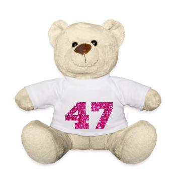 Number 47 Pink Glitter - 47th Anniversary - Teddy Bear - white - Front