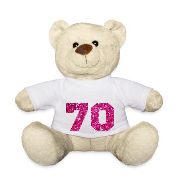 70 paillettes rose - 70e anniversaire - Nounours - blanc - Devant
