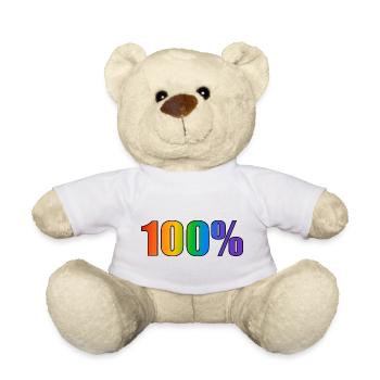 100 Prozent schwuler LGBT Pride Regenbogentext - Teddy - Weiß - Vorne