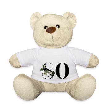 Nummer 80 Blumengrün - 80. Geburtstag Blumen - Teddy - Weiß - Vorne