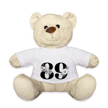 Numéro 89 floral noir - 89e anniversaire floral - Nounours - blanc - Devant