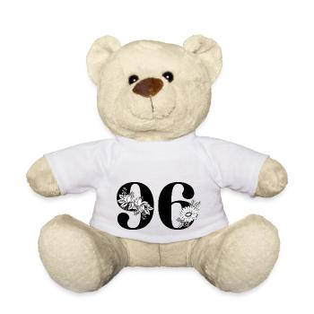 Numéro 96 floral noir - 96e anniversaire floral - Nounours - blanc - Devant