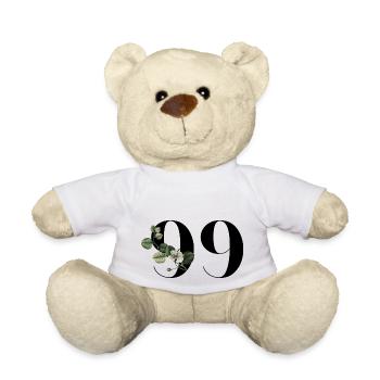 Numéro 99 floral vert - 99e anniversaire floral - Nounours - blanc - Devant