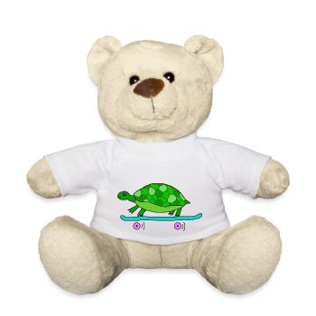Turtle rides skateboard - Teddy Bear - white - Front
