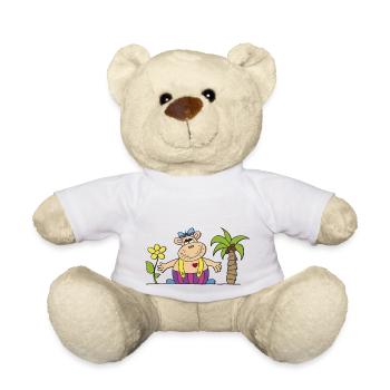 lustiges Nilpferd mit Sonnenblume Flusspferd Hippo - Teddy - Weiß - Vorne