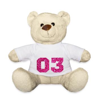 Number 3 Pink Glitter -3rd Anniversary - Teddy Bear - white - Front