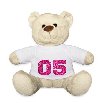 Nummer 5 Pink Glitter - 5. Jahrestag - Teddy - Weiß - Vorne