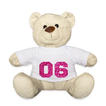 Number 6 Pink Glitter - 6th Anniversary - Teddy Bear - white - Front