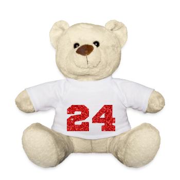 Numéro 24 paillettes rouge - 24e anniversaire - Nounours - blanc - Devant