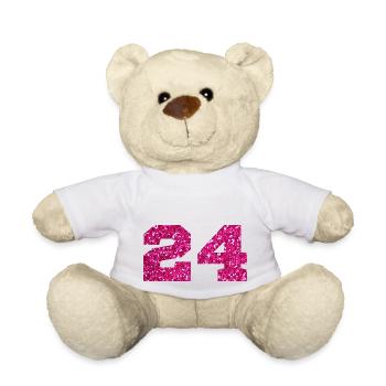Numéro 24 paillettes rose - 24e anniversaire - Nounours - blanc - Devant