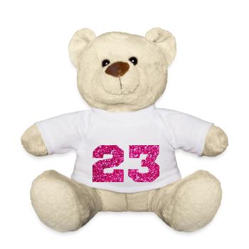 Numéro 23 paillettes rose - 23e anniversaire - Nounours - blanc - Devant