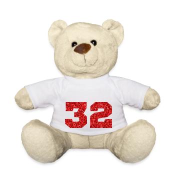Number 32 Red Glitter - 32nd Anniversary - Teddy Bear - white - Front