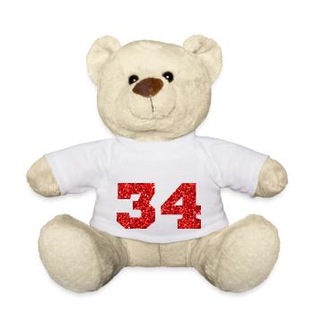 Numéro 34 paillettes rouge - 34e anniversaire - Nounours - blanc - Devant
