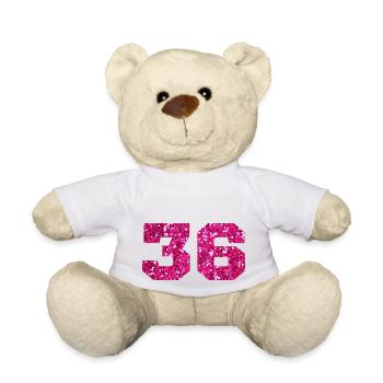 Numéro 36 paillettes rose - 36e anniversaire - Nounours - blanc - Devant