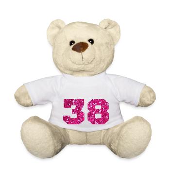 Numéro 38 paillettes rose - 38e anniversaire - Nounours - blanc - Devant