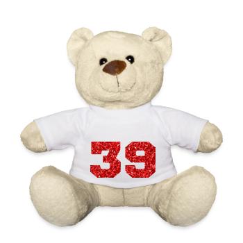 Numéro 39 paillettes rouge - 39e anniversaire - Nounours - blanc - Devant