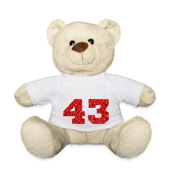 Numéro 43 paillettes rouge - 43e anniversaire - Nounours - blanc - Devant
