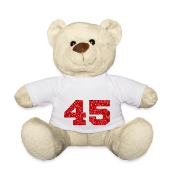 Number 45 Red Glitter - 45th Anniversary - Teddy Bear - white - Front