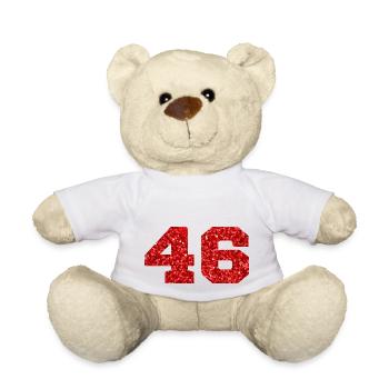 Numéro 46 paillettes rouge - 46e anniversaire - Nounours - blanc - Devant
