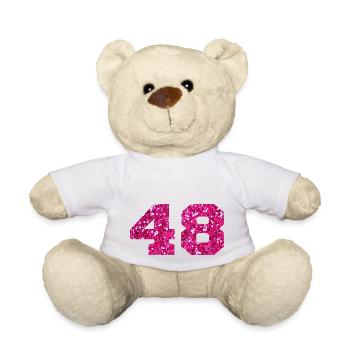 Numéro 48 paillettes rose - 48e anniversaire - Nounours - blanc - Devant
