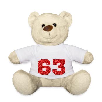 Numéro 63 paillettes rouge - 63e anniversaire - Nounours - blanc - Devant