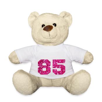 Numéro 85 paillettes rose - 85e anniversaire - Nounours - blanc - Devant