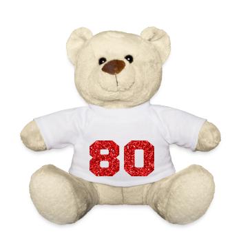 Numéro 80 paillettes rouge - 80e anniversaire - Nounours - blanc - Devant
