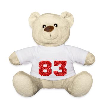 Numéro 83 paillettes rouge - 83e anniversaire - Nounours - blanc - Devant
