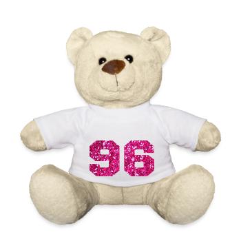 Numéro 96 paillettes rose - 96e anniversaire - Nounours - blanc - Devant