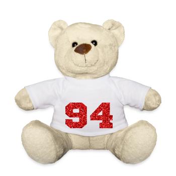 Numéro 94 paillettes rouge - 94e anniversaire - Nounours - blanc - Devant