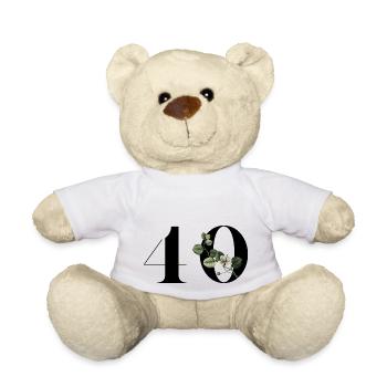 Number 40 Green Floral - 40th Floral Birthday - Teddy Bear - white - Front