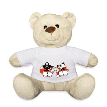 2 Little Cute Pirate Foxes Eye Patch Saber Duel - Teddy Bear - white - Front