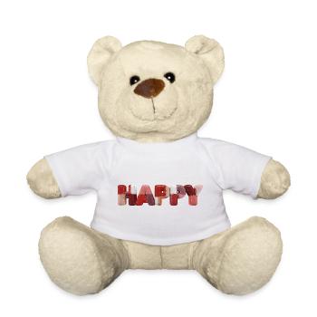 Happy Patchwork Design Fabric Patchwork Look - Teddy Bear - white - Front
